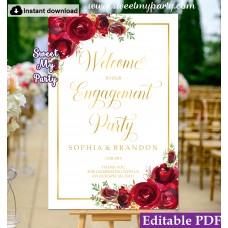 Red Roses Engagement Party Welcome sign template,Engagement Welcome sign,(16)